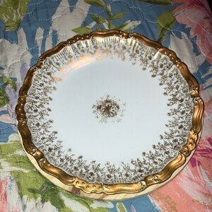 LIMOGES FRANCE WEEPING GOLD FLORAL PLATE SCROLL RIM 9” ROUND WALL DECOR